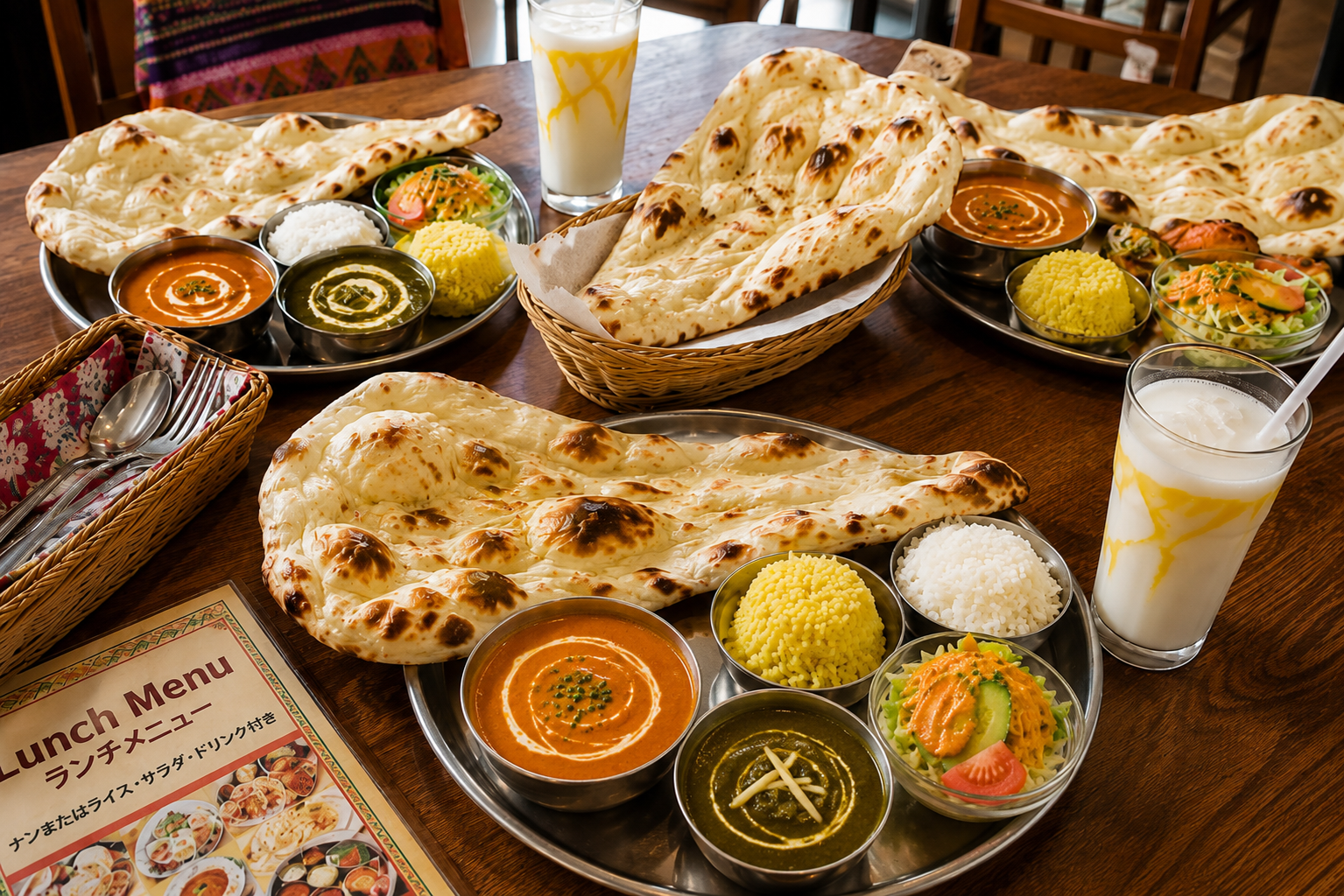 ナンとカレー、ライス、サラダを楽しめるお子様カレーセット